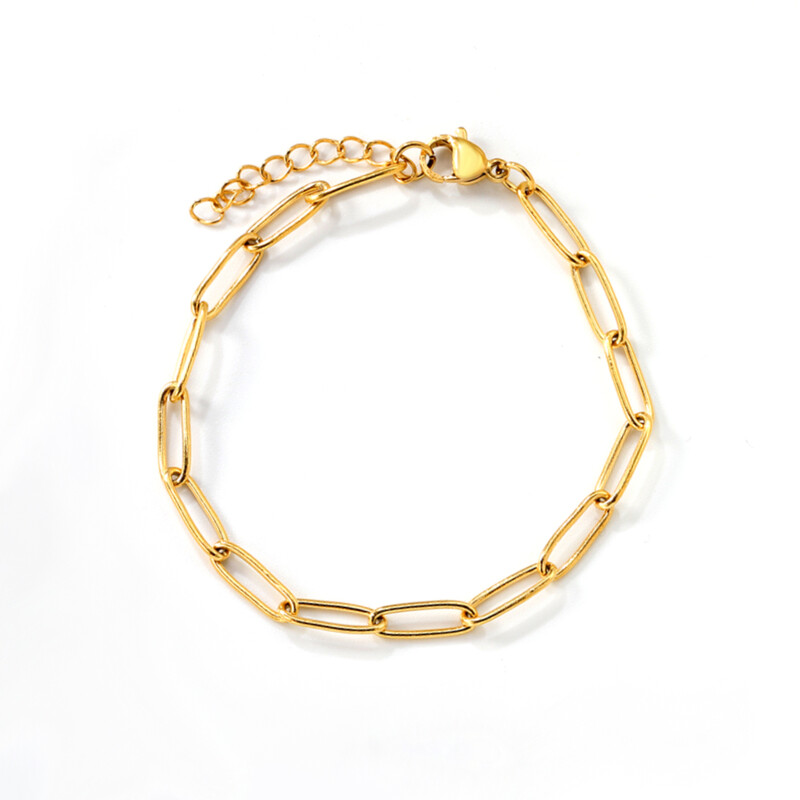 Gold Paperclip Link Chain Bracelet for Women, 18K Gold PVD Plated Stainless Steel, Ad