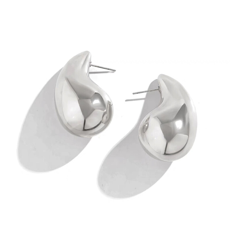 32mm Large Silver Teardrop Stud Earrings for Women – Rhodium Plated Chunky Waterdrop 