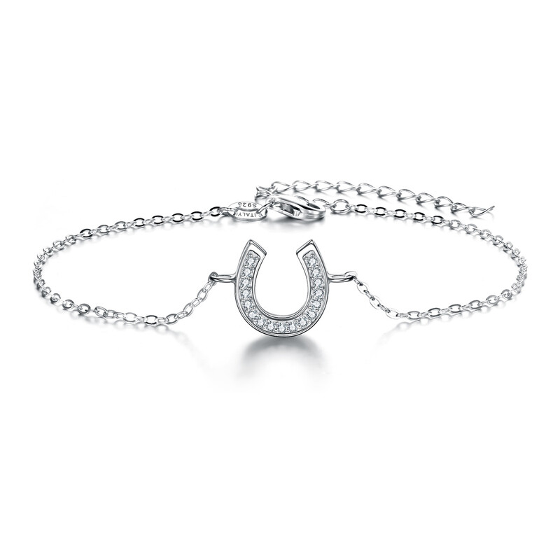 Clear Cubic Zirconia Lucky Horseshoe Adjustable Link Bracelet