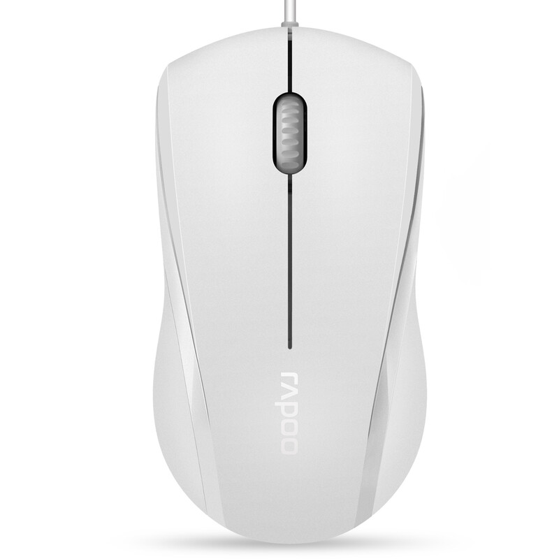 Rapoo N1600 Quiet Wired Mouse, 1000DPI Optical Mouse, 3-Button Quiet Button, Ergonomic Shape, for Desktop Computers Laptops - White