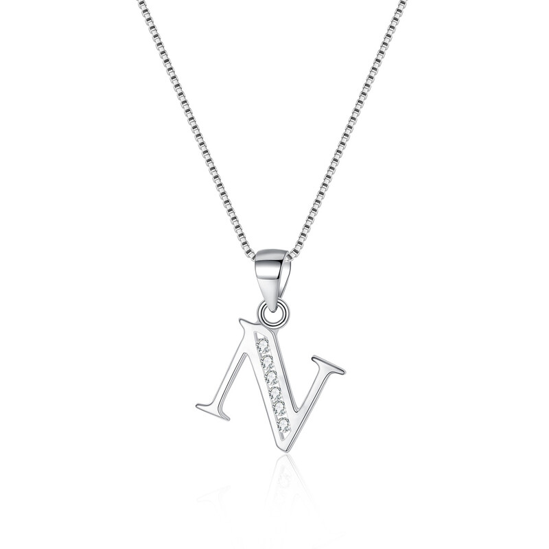 Cubic Zirconia Initial Pendant Necklace - Letter N