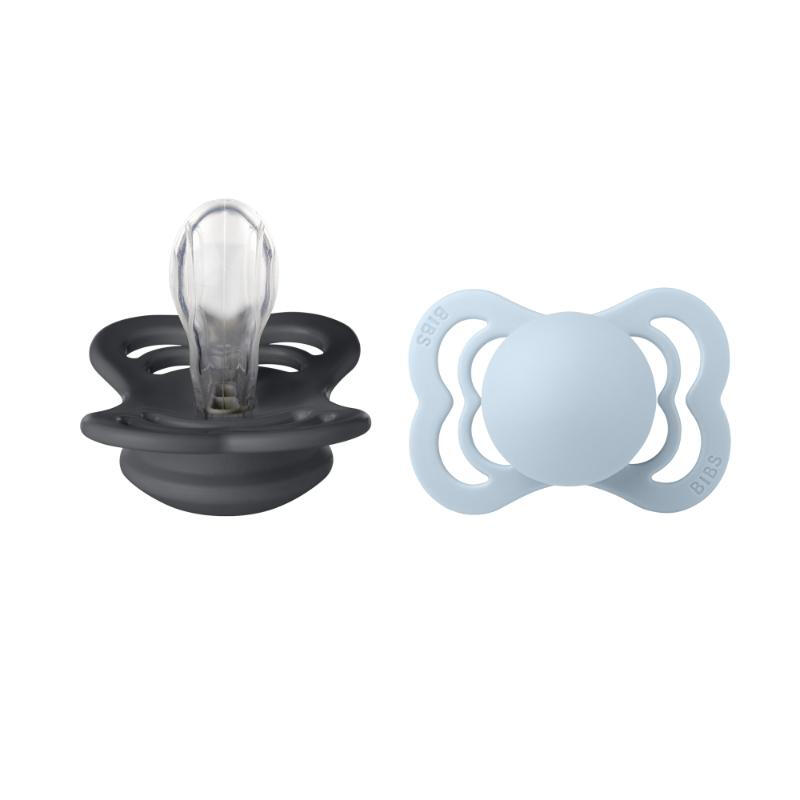 Soother Supreme Silicone Size 1 0+ Months 2 Pack Iron/Baby Blue