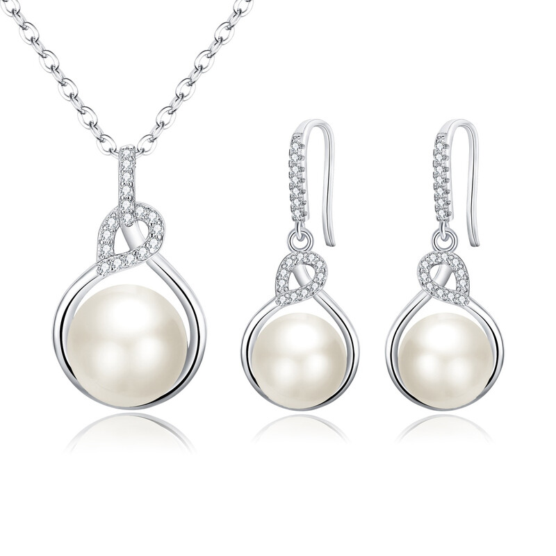 Freshwater Pearl Pendant Necklace with Cubic Zirconia Dangle Earrings