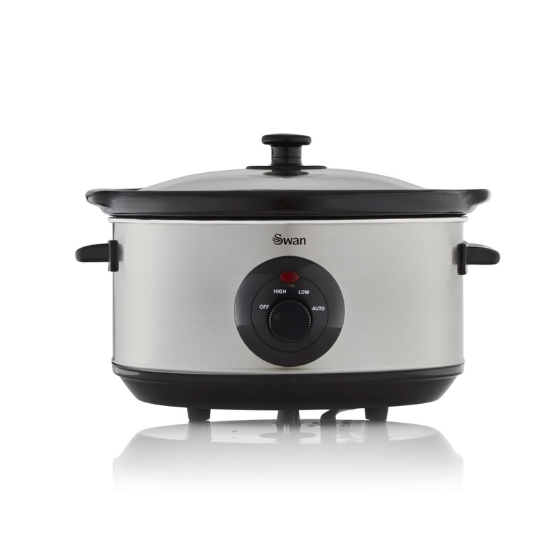 3.5L Oval Stainless Steel Slow Cooker - 3.5L, 200W, Silver, with 3 Cooking Settings,