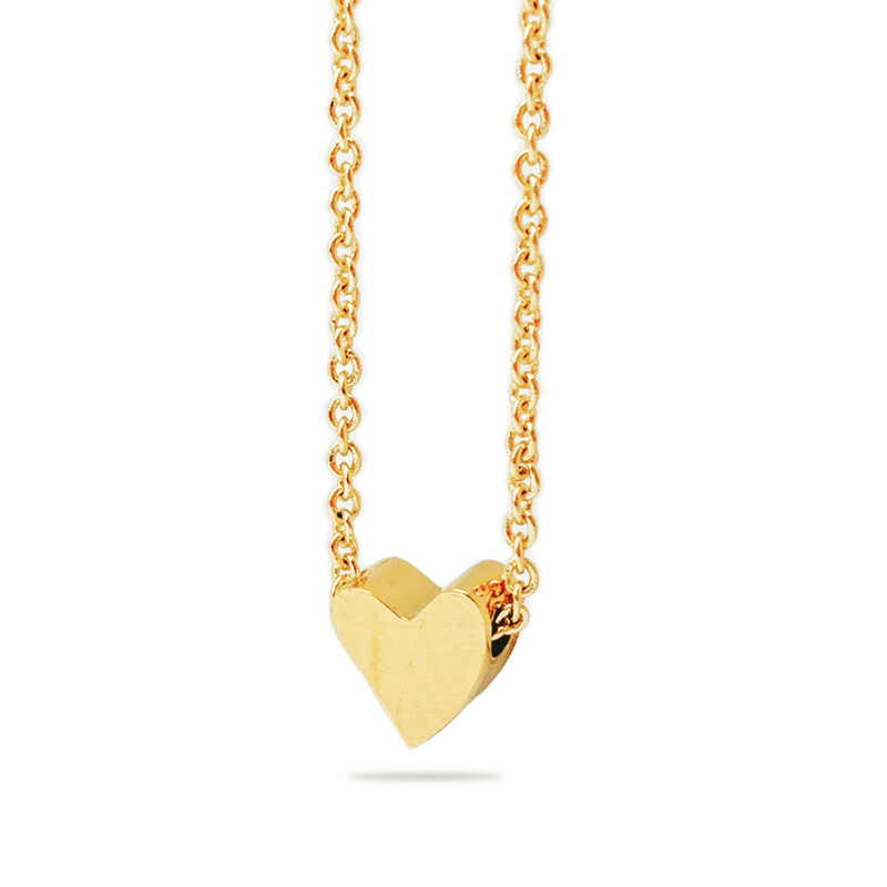 16-Inch 18K Gold Plated Heart Pendant Necklace, Dainty Stainless Steel Love Charm Cho