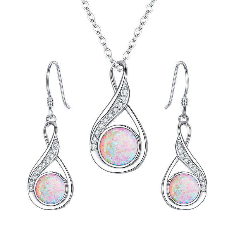 Cubic Zirconia Simulated Opal Necklace Earrings Set