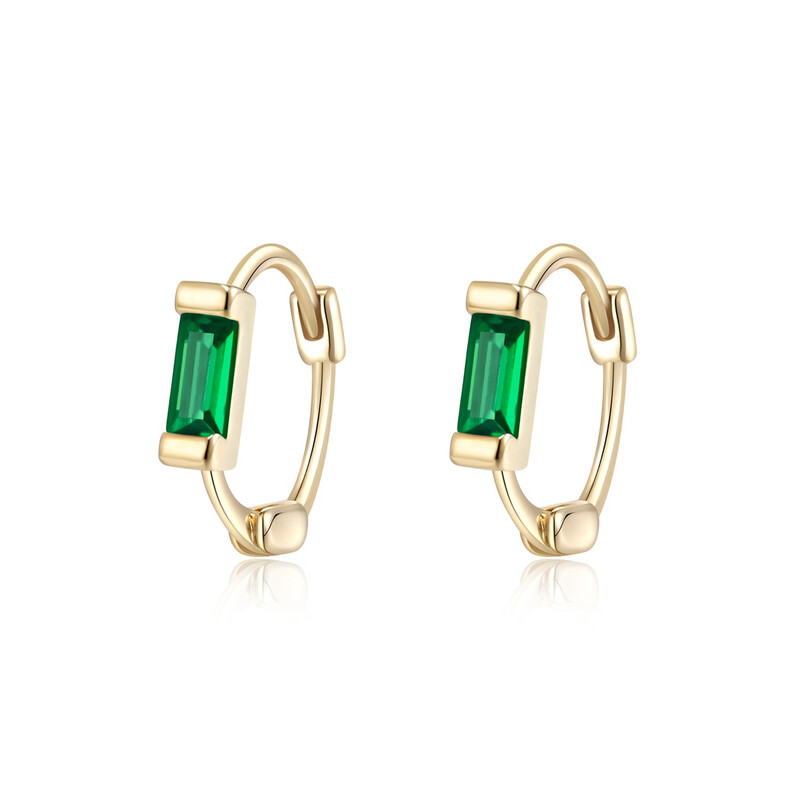 Small Dainty Birthstone Hoop Earrings with Gorgeous Emerald Cut Crystal Huggie Dangle