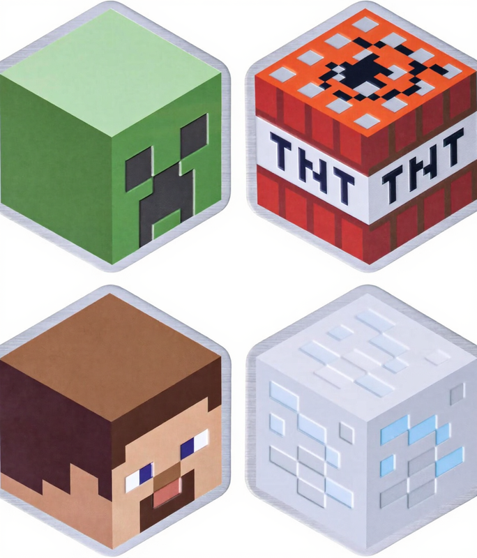 Paladone Minecraft Set van metalen coasters - 4 stuks, multicolor, 9 x 9 cm