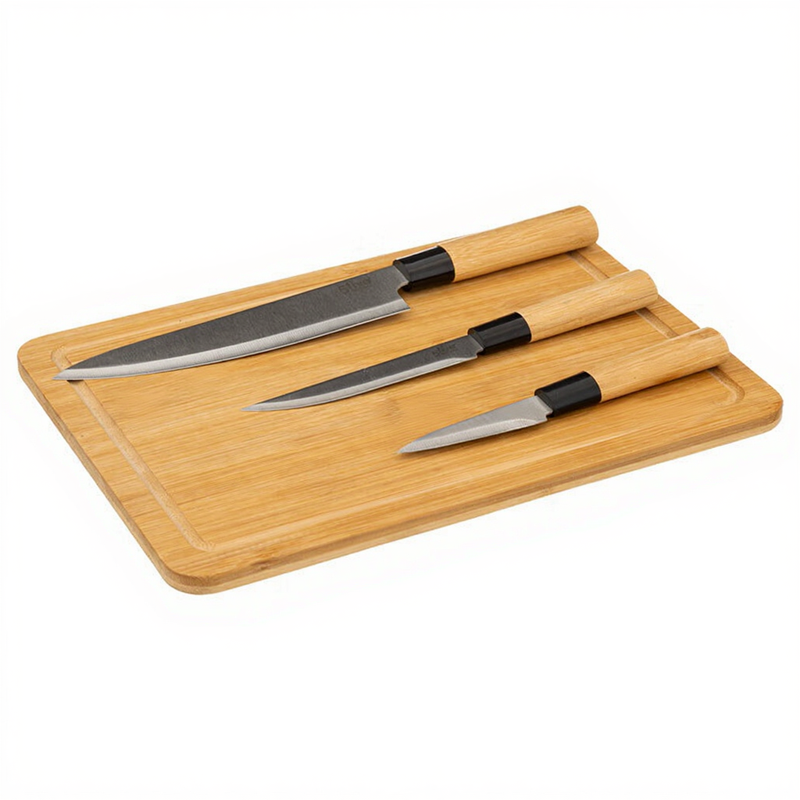5five Schneidebrett Aus Schwarzem Bambus + 3 Messer Set