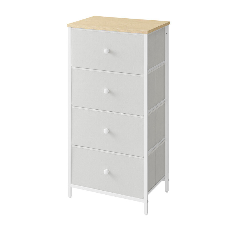 Songmics Tall Dresser Fabric 4 Drawers Grey/White & Oak Effect