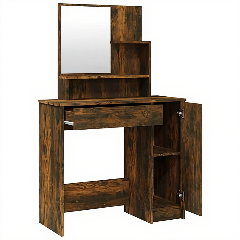 vidaXL Coiffeuse avec miroir 865x35x136 cm chêne fumé