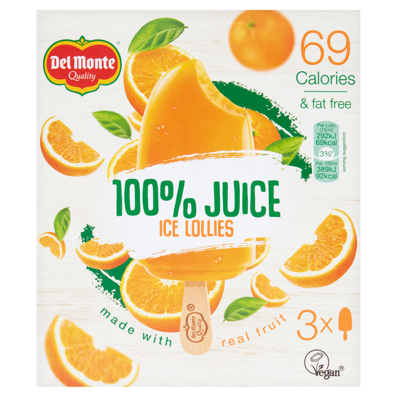 100% Orange Juice Ice Lollies 3 x 75ml (225ml)