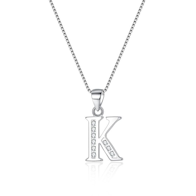 Cubic Zirconia Initial Pendant Necklace - Letter K