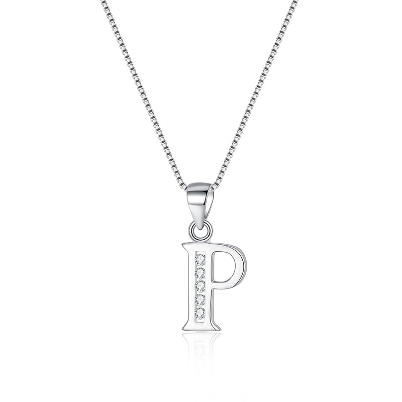 Cubic Zirconia Initial Pendant Necklace - Letter P
