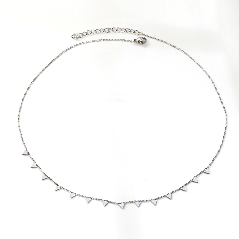 Silver Tone Stainless Steel Triangle Charm Necklace, 40+5cm Dainty Geometric Station 