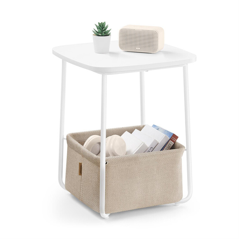 Side Table Square with Storage Basket White/Camel