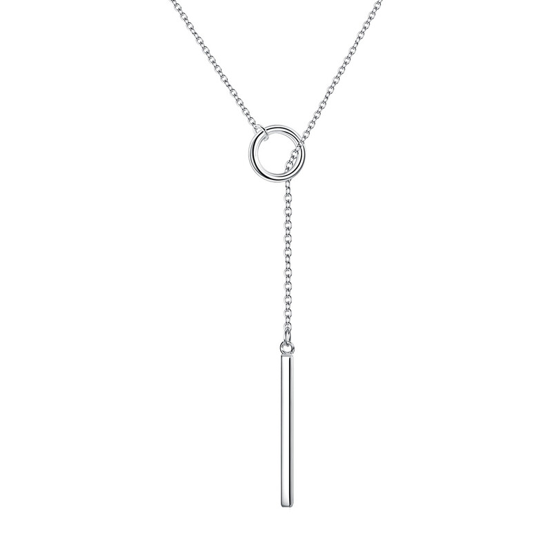 Adjustable Y Necklace with Circle and Custom Bar Lariat Pendant