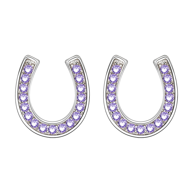 Purple Cubic Zirconia Lucky Horseshoe Stud Earrings