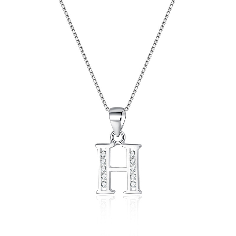 Cubic Zirconia Initial Pendant Necklace - Letter H