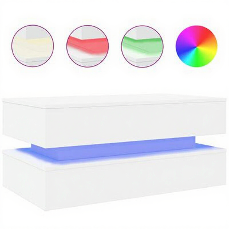 vidaXL Salontafel met LED-verlichting 90x50x40 cm wit