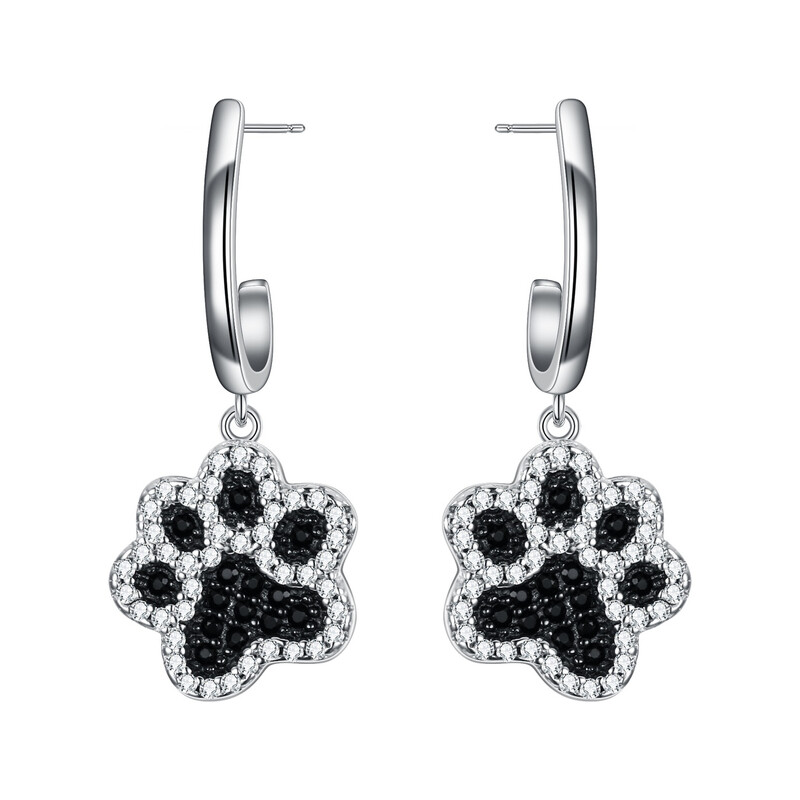 Paw Print Cubic Zirconia Dangle Earrings