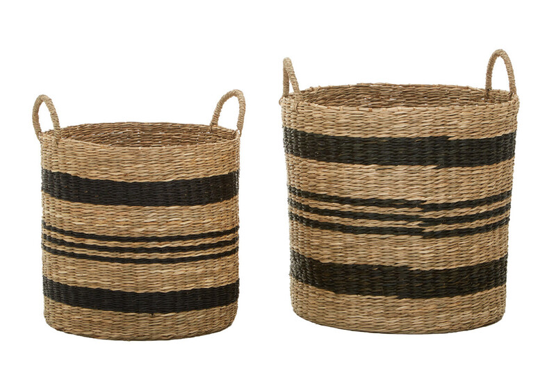 Arles Set of 2 Seagrass Baskets with Black Stripes.