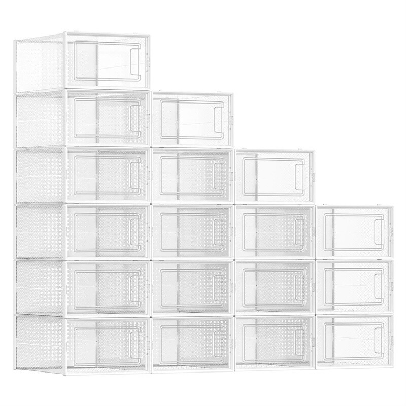 SONGMICS Plastic Shoe Box, 33.5 x 23.2 x 14.3cm, Pack of 18, Transparent and White