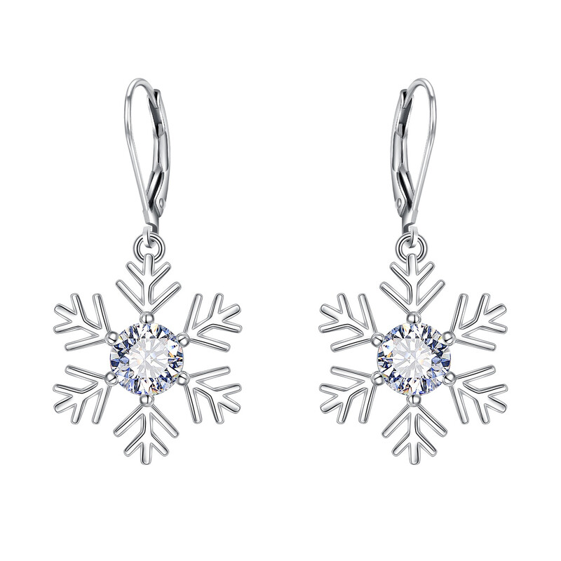 White Cubic Zirconia Snowflake Dangle Earrings
