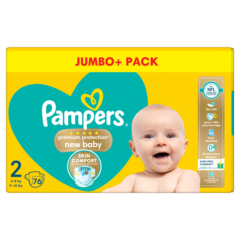 New Baby Premium Protection Nappies Size 2 76 Pack Jumbo+ Pack