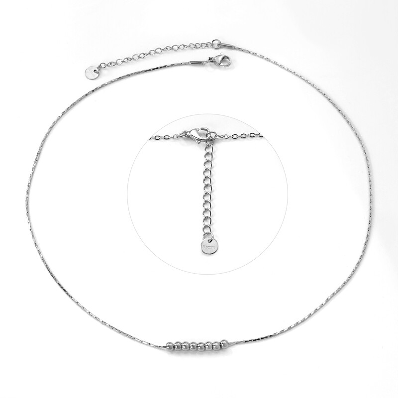 Stainless Steel Bead Pendant Necklace, 8 Silver Beads, 45+5cm Adjustable Chain