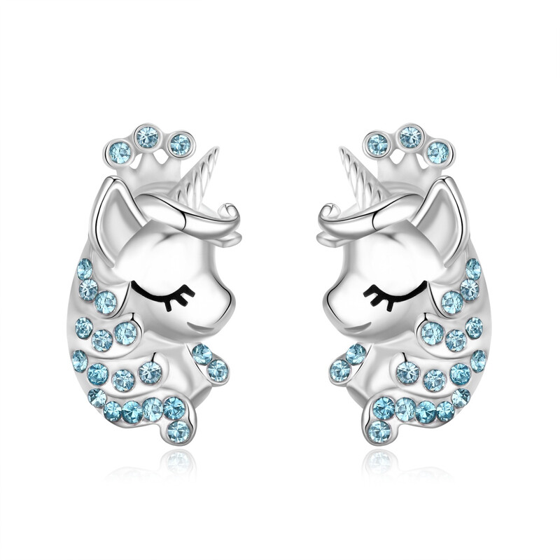 Cute Babyface Crown Unicorn Stud Earrings with Cubic Zirconia