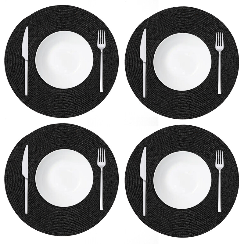 Placemats Woven Round Black 4pcs