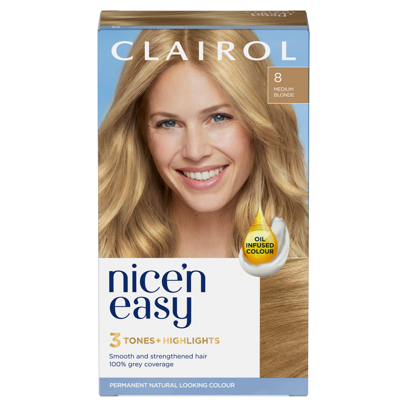 Clairol Grey Nice'n Easy Permanent Hair Dye, 8 Medium Blonde 177Ml
