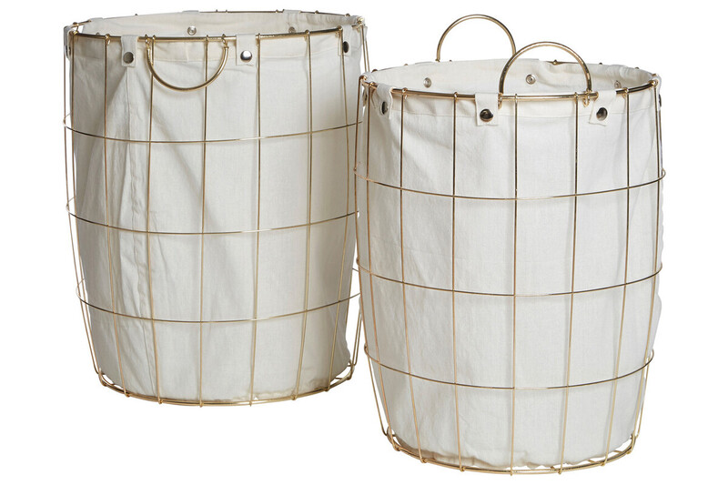 Set Of Two Round Gold Wire Laundry Baskets