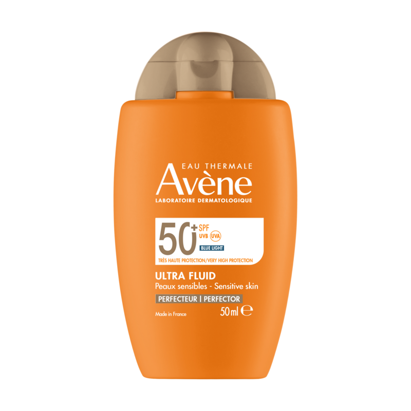 Avène Ultra Fluid Perfector LSF 50+ 50 ml – Getönte Gesichtssonnencreme für empfindliche Haut mit universeller Nuance, UVA-, UVB- & HEV-Blaulichtschutz
