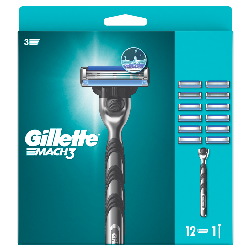 Mach3 Razor for Men, 1 Gillette Razor, 12 Blade Refills