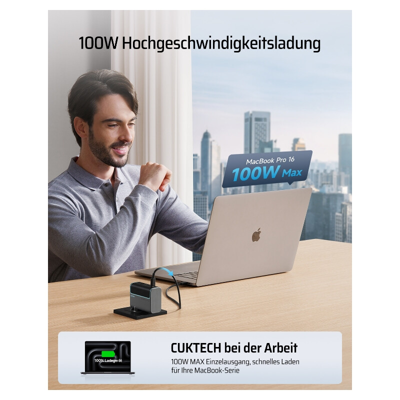 USB C EU plug 100W charger, 3 Ports GaN III and PPS PD3.0 fast charger for MacBook Ai