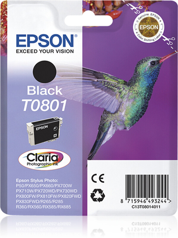 Epson Colibri enkele verpakking zwarte T0801 Claria fotografische inkt