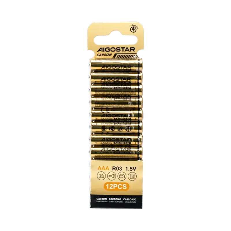 Aigostar R03 Koolstof-Zink Batterijen - 1.5V - 400mAh - 12-Pack Blister - Voor Afstandsbedieningen en Speelgoed