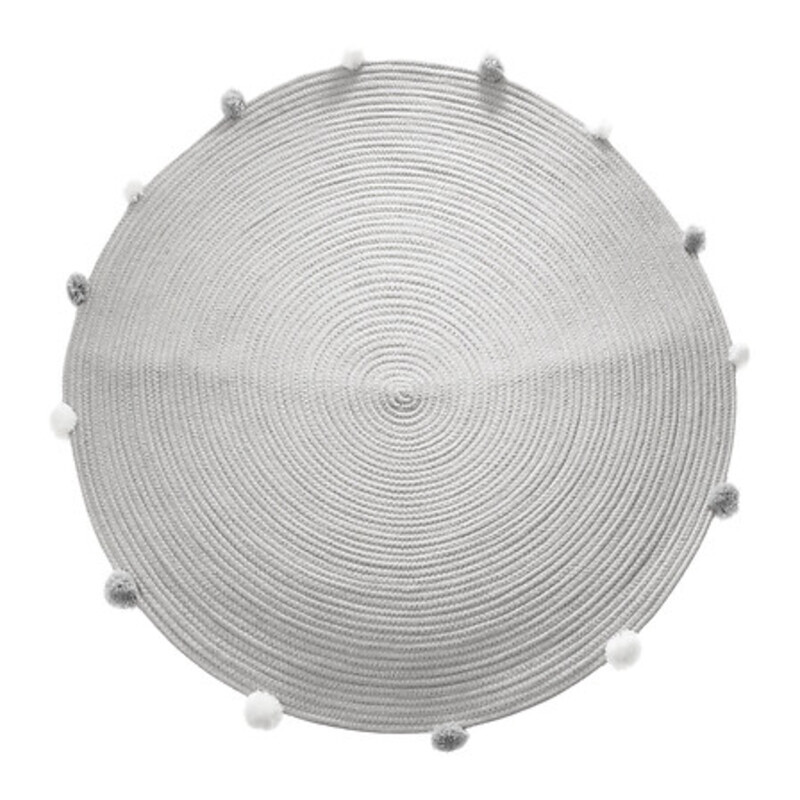 Atmosphera Tapis rond à pompons gris - 90 cm