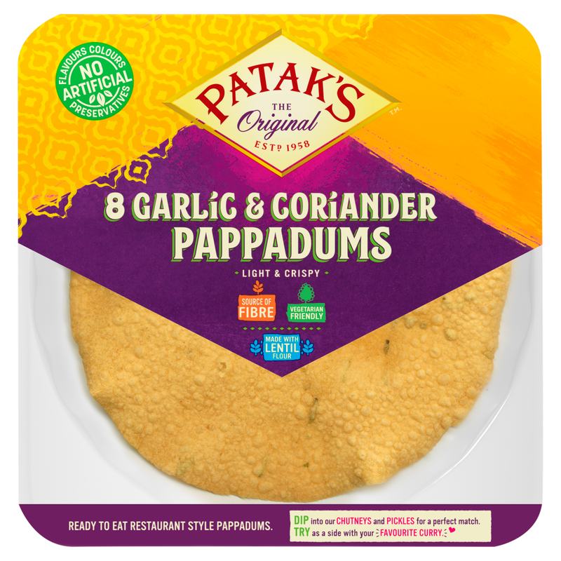 Patak's Garlic & Coriander Pappadum 8 Pack