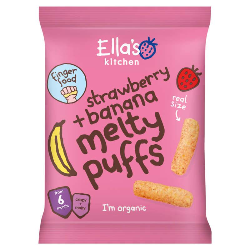 Organic Strawberry & Banana Melty Puffs Baby Snacks 6+ Months 20g