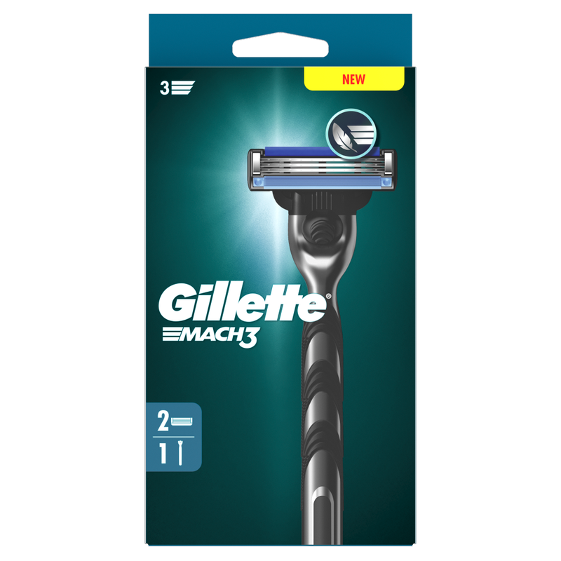 Mach3 Razor For Men, 1 Gillette Razor, 2 Razor Blade Refills