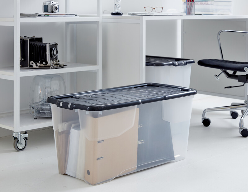 Strata Curve Storage Box & Lid 100L Clear/Black