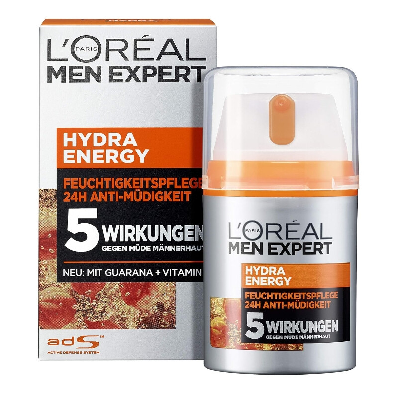 L'Oréal Men Expert Hydra Energy Feuchtigkeitspflege gegen Müdigkeit 50ml – 24h Feuchtigkeitscreme für Männer mit Guarana & Vitamin C, erfrischendes Gel, nicht fettend, für müde Haut