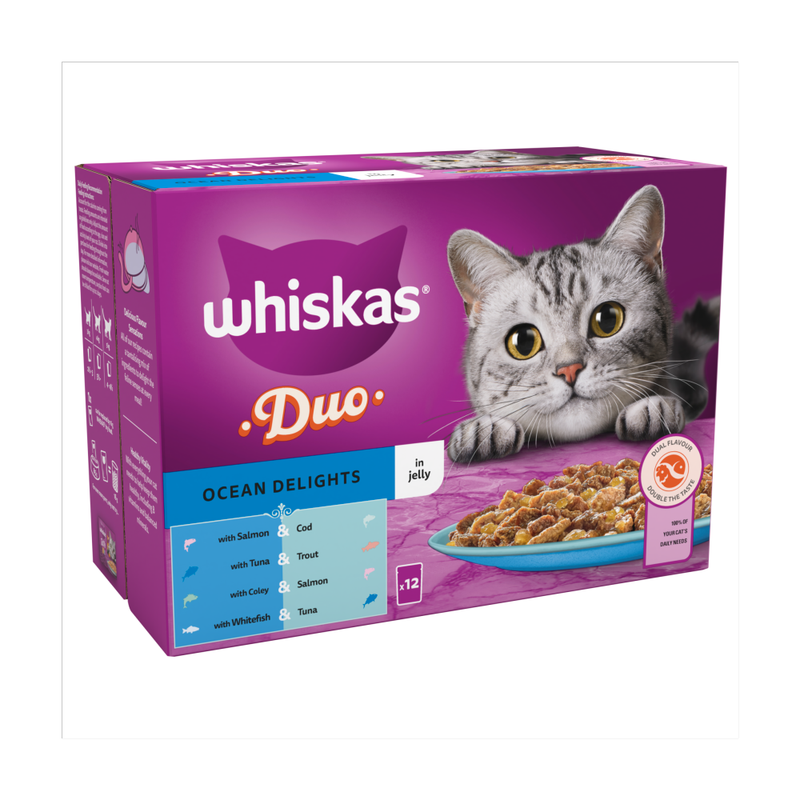 1+ Duo Ocean Delights Adult Wet Cat Food Pouches in Jelly 12 x 85g