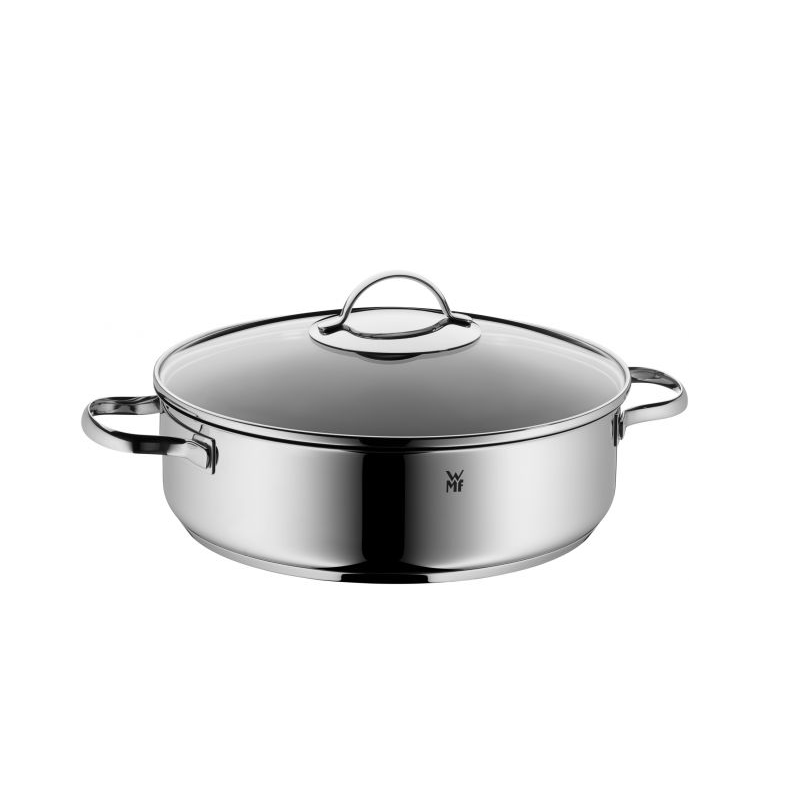 WMF ofenfeste Kasserolle/Schmortopf mit Glasdeckel, 28 cm / 5 L, Silber/Schwarz/Transparent, Edelstahl/Durit Select Pro Antihaftbeschichtung/TransTherm Allherdboden/induktionsgeeignet/ofenfest bis 180 °C/spülmaschinengeeignet