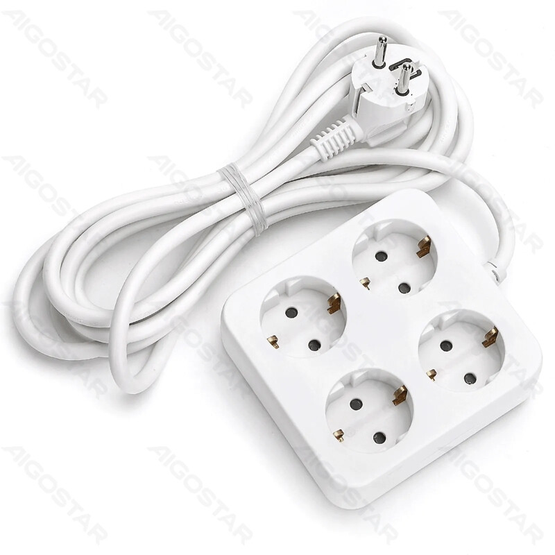 Aigostar Power strip with cord/German 4-way/3G1.5mm2/3m/Square/White/PP