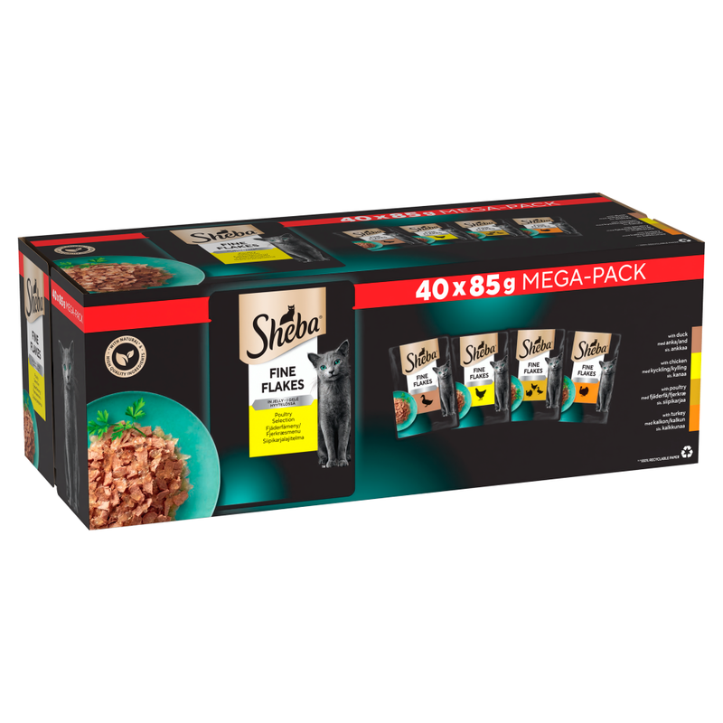 Fine Flakes Adult Cat Food Pouch Poultry Selection in Jelly Mega Pack 40 x 85g