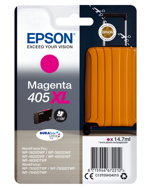 Epson 405XL DURABrite Ultra inktcartridge, originele hoge (XL) opbrengst, magenta, 1 stuk